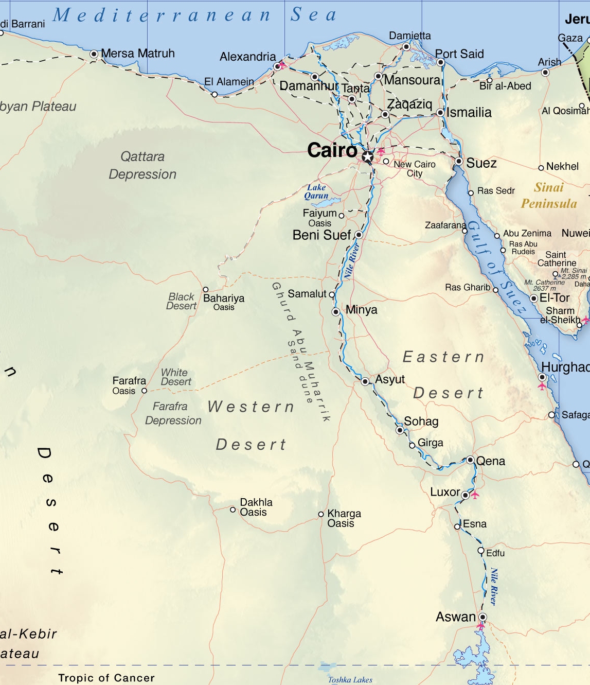 Map of Egypt showing Orange Corners hub     
  locations